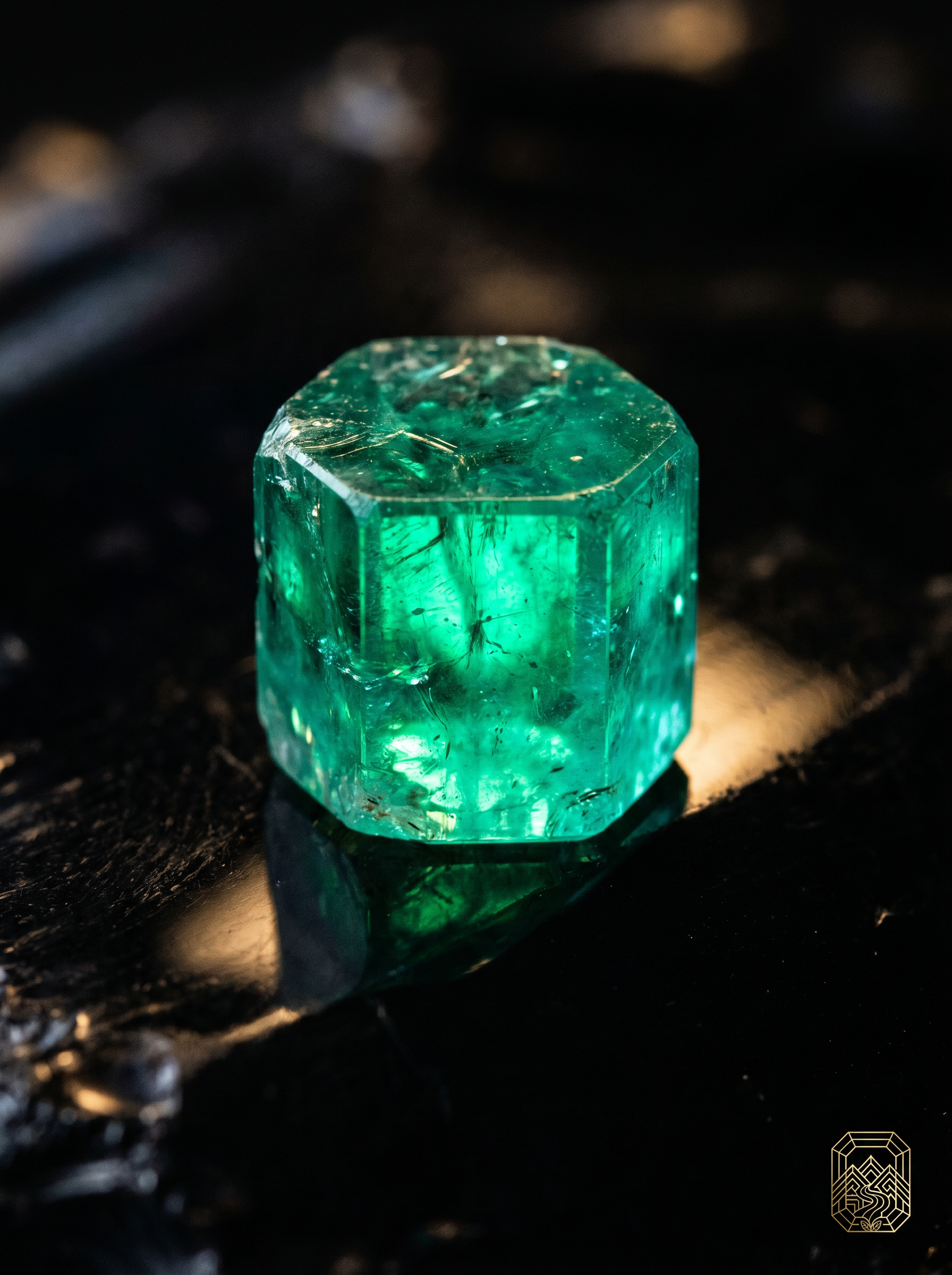 F3 significant enhancement emerald on black surface
